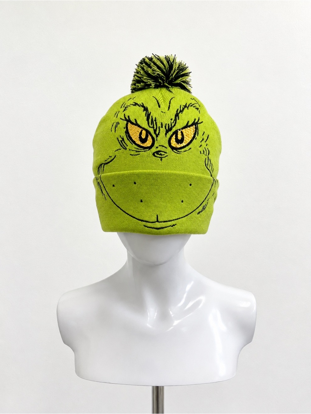 Lime Green Character Pom Beanie Hat
